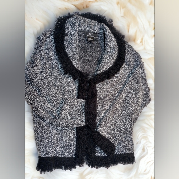 Lennie for Nina Leonard B&W Pebbled Knit Open Cardigan - Picture 3 of 4